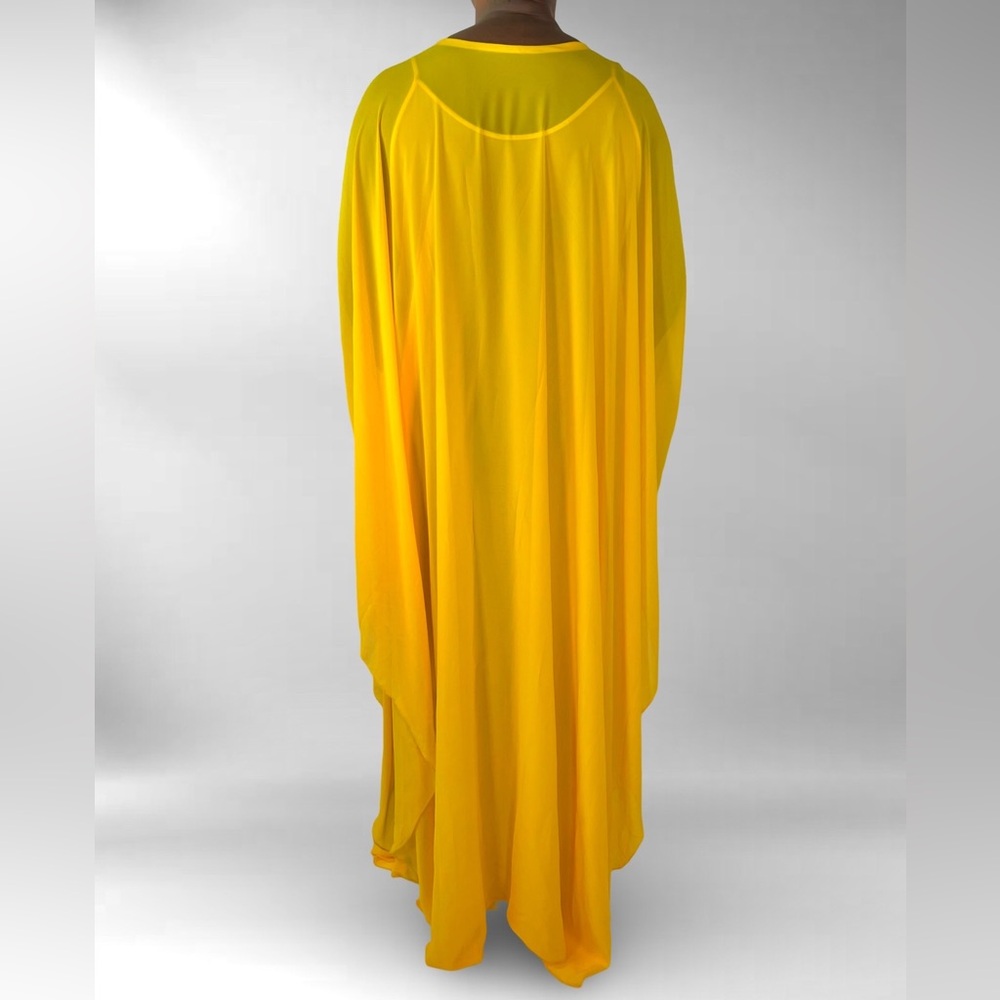 Oversized Vibrant Yellow  Maxi Kaftan Dress With Multicolor Tribal Print Detail - Picture 4 of 7